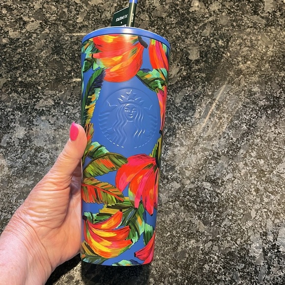 Farm Rio & Starbucks Collab 24oz Blue Floral Cold Only Cup Stainless Steel NWT - Picture 6 of 6